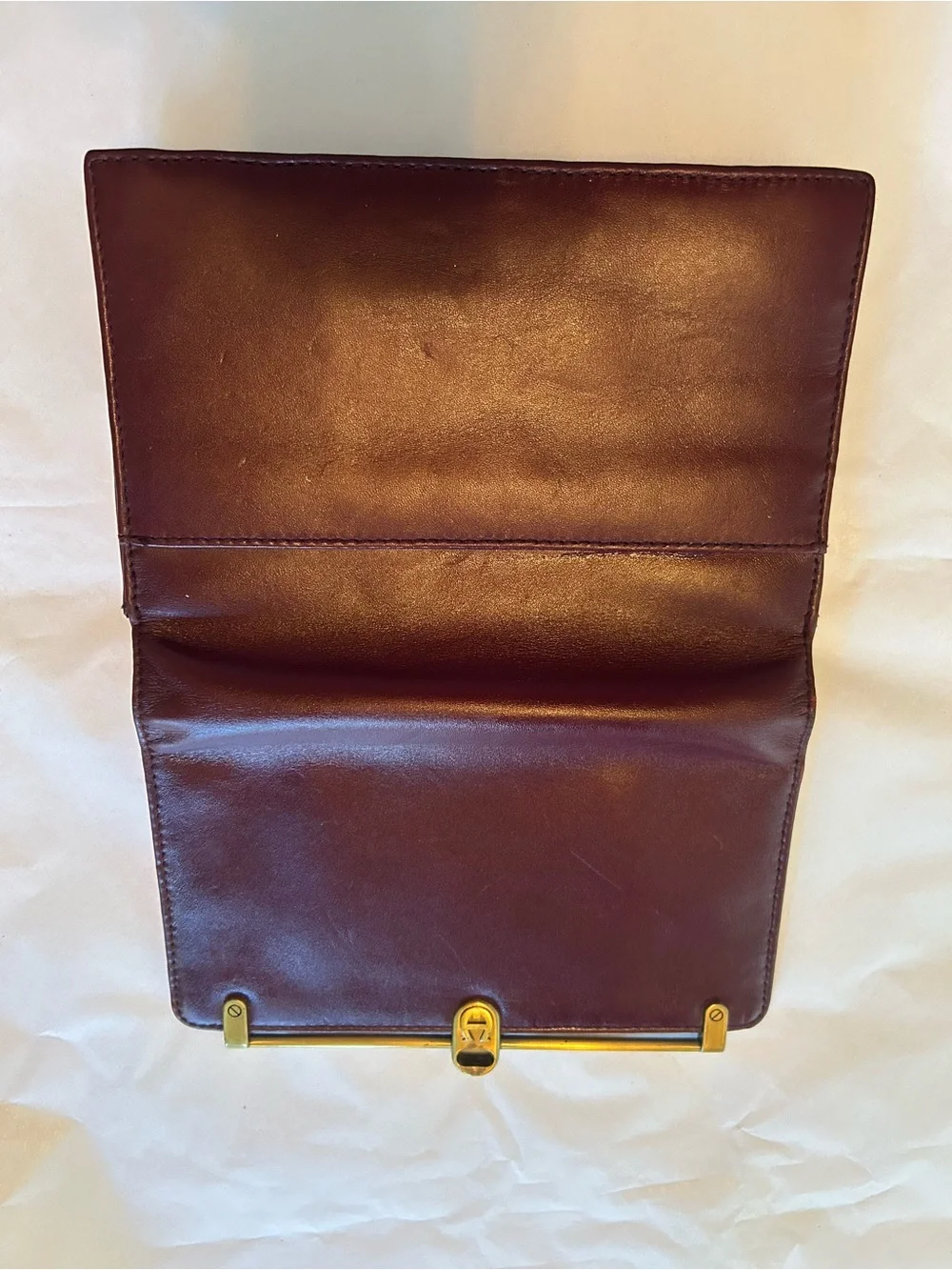 vintage Etienne Aigner clutch, 1970’s oxblood/burgundy leather